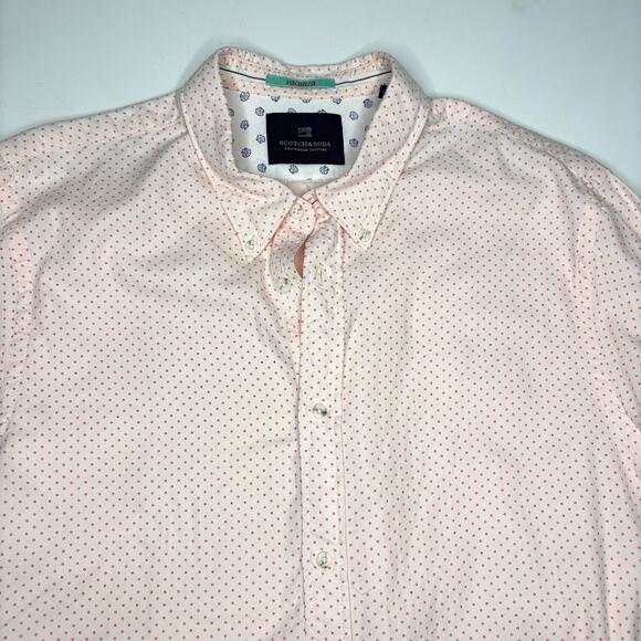 Scotch & Soda Men’s Vacanza Cotton Orange Dot Long Sleeve Button Down Shirt L - Picture 7 of 7